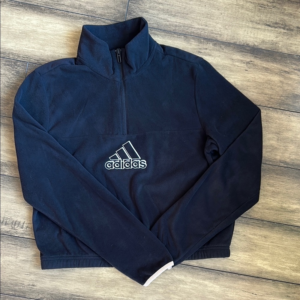 Adidas Fleece Black Cropped Half-Zip Pullover